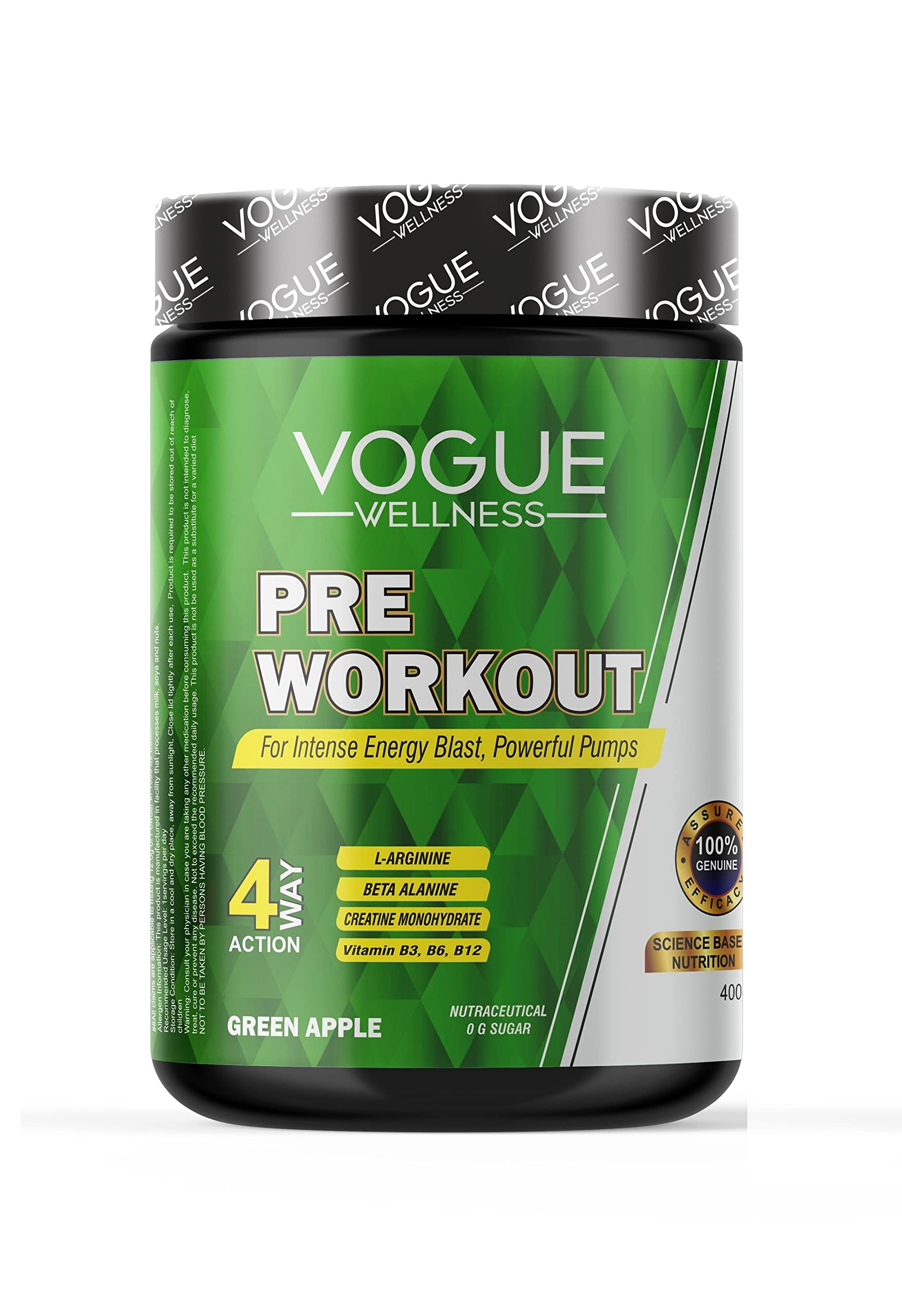 Vogue Wellness Pre Workout 400, 200mg Caffeine, 1000mg Citrulline | Advanced Pre Workout Supplement For Men & Women with Beta Alanine, Creatine, L-Taurine For Performance & Energy Boost - Image 4 thumbnail