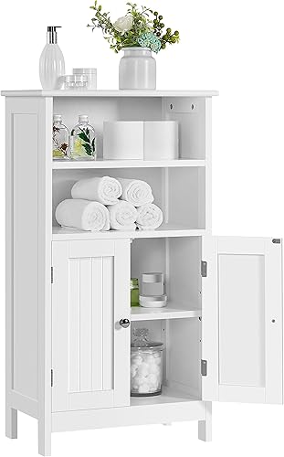 Yaheetech Armario de suelo de baño gabinete de pie independiente con doble puerta y estantes ajustables organizador de almacenamiento lateral alto Yaheetech Armario de suelo de baño gabinete de pie independiente con doble puerta y estantes ajustables organizador de almacenamiento lateral alto
