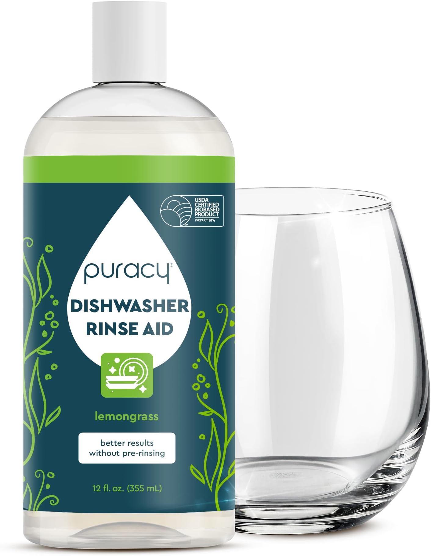 Puracy Dishwasher Rinse Aid Cleaner - Spot & Residue Free, Dishwasher Drying Agent - Must Haves from TikTok Made Me Buy It (Lemongrass, 12 Oz)