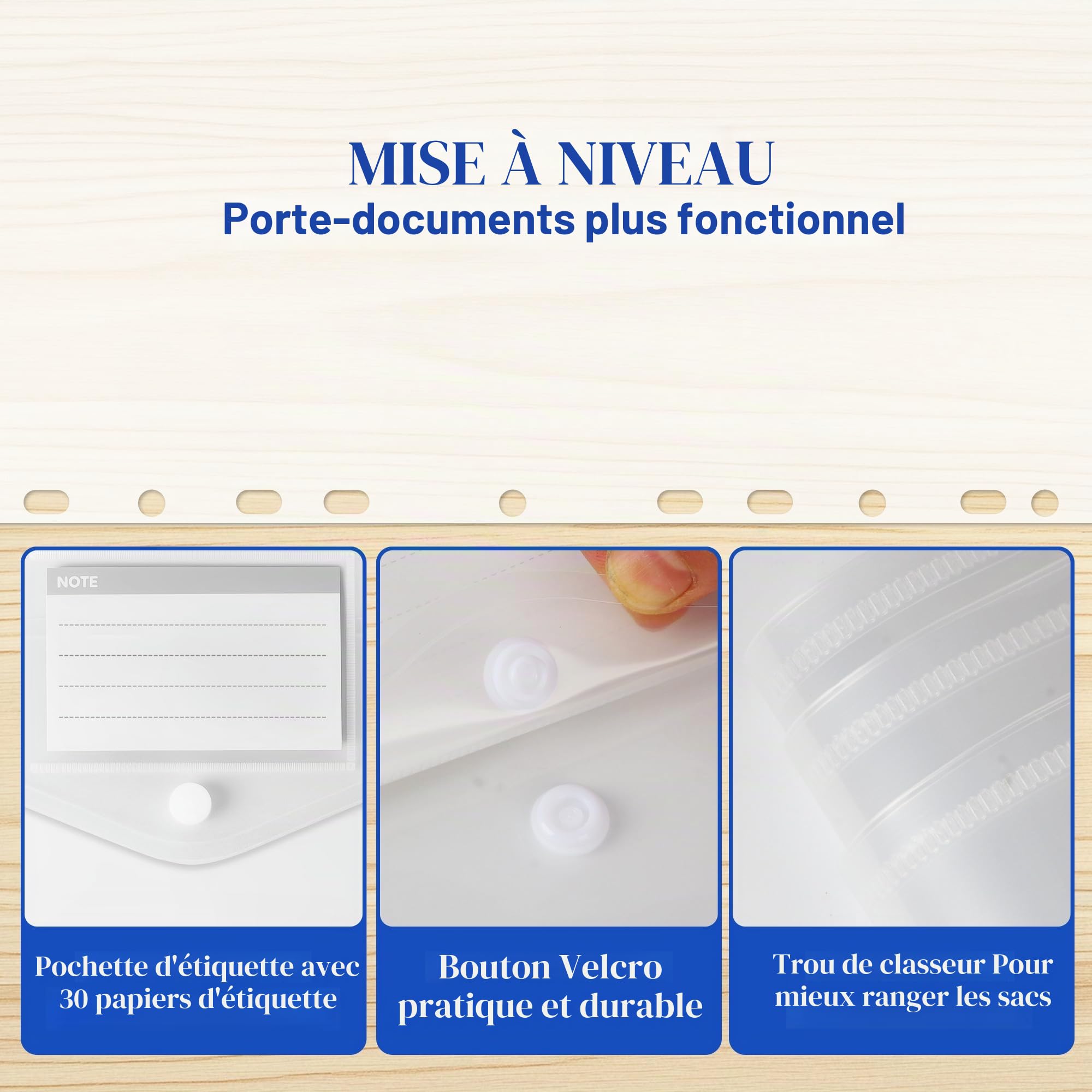 Lot de 30 Pochette Plastique Document A4, Pochette à Bouton Pression, Pochettes Classeur en Plastique A4 Transparente, Porte Document, Chemise Plastiques Transparents - 30.5 * 24CM