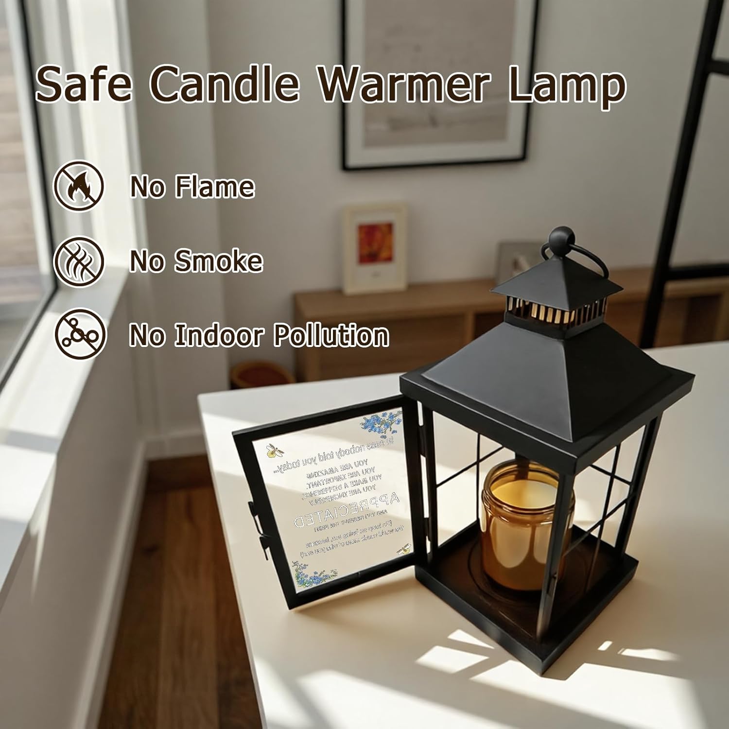 Candle Warmer Lamp with Timer,Lantern Warmer Compatible with 3 Wick Candles,Vintage Dimmable Lamp Candle Warmer Lantern with Glass Motivational Quote Desk Sign Decor Home Office Desk Decor
