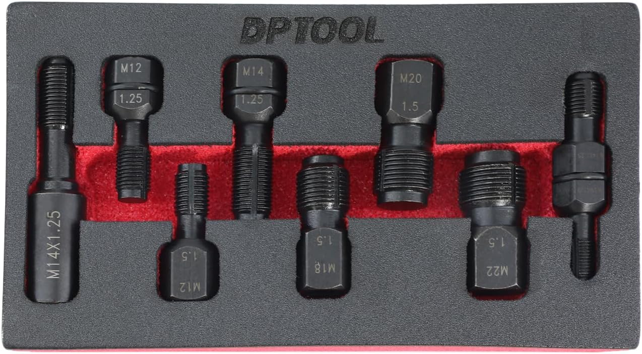 DPTOOL Spark Plug Thread Chaser Kit,Oxygen Sensor Thread Chaser kit,Metric M10 M12 M14 M18 M20 M22 with 3/8" Square Drive Rethreading Tool for Repair Stripped Damaged Thread