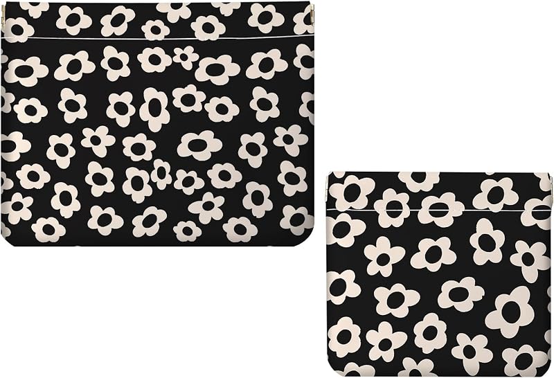 Necessaires de maquiagem Luoycxy em couro sintético PU, sem zíper, preta e bege floral, Pacote com 2