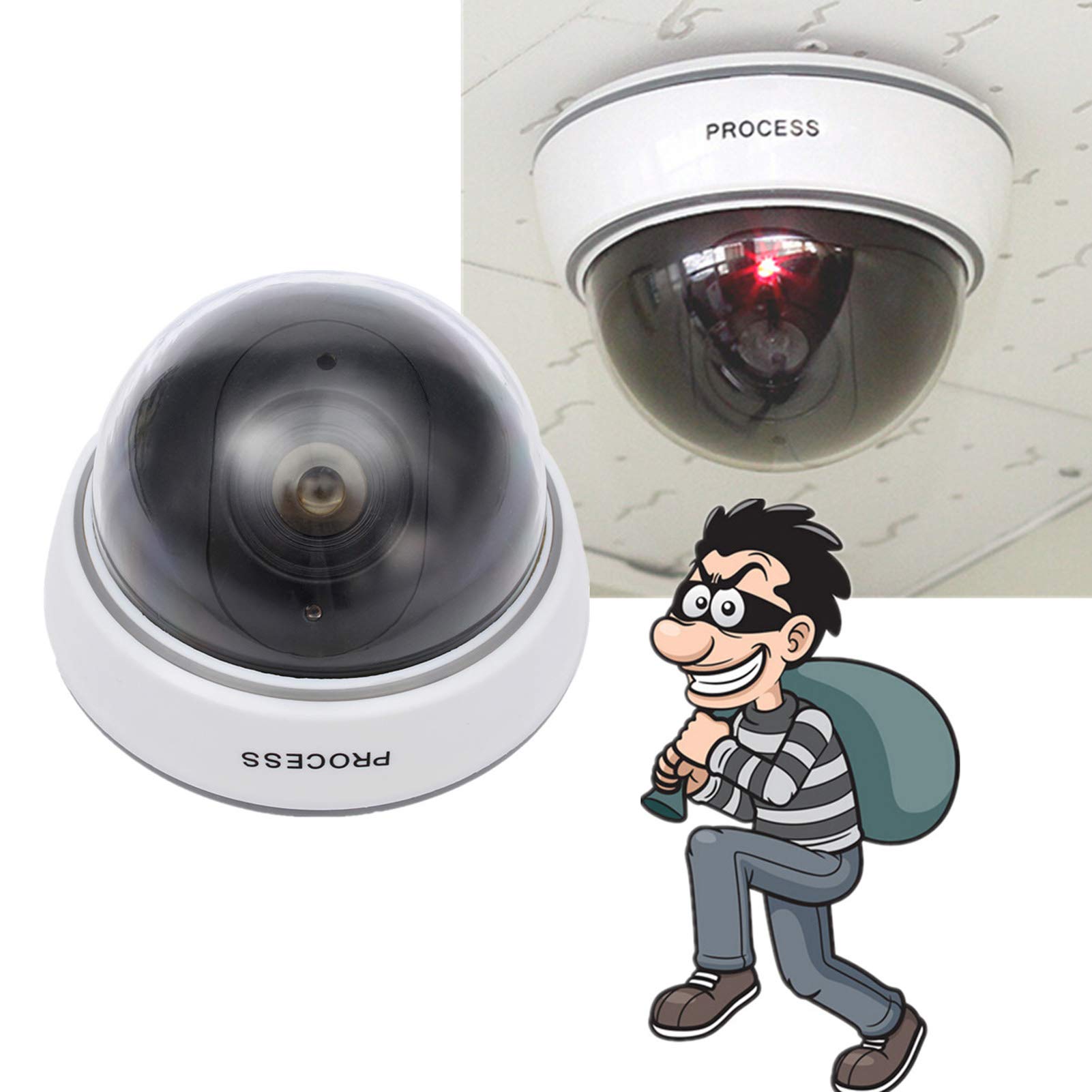 1Pc Telecamera di Sorveglianza Finta a Cupola con Luce Rossa Lampeggiante, Aspetto Realistico per Uso Interno ed Esterno