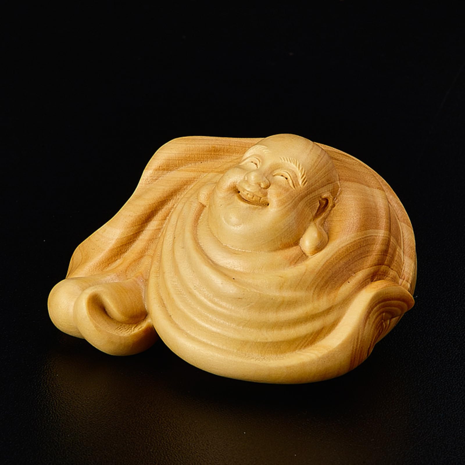Statue de Bouddha en buis sculptée main, figurine Maitreya d'exception