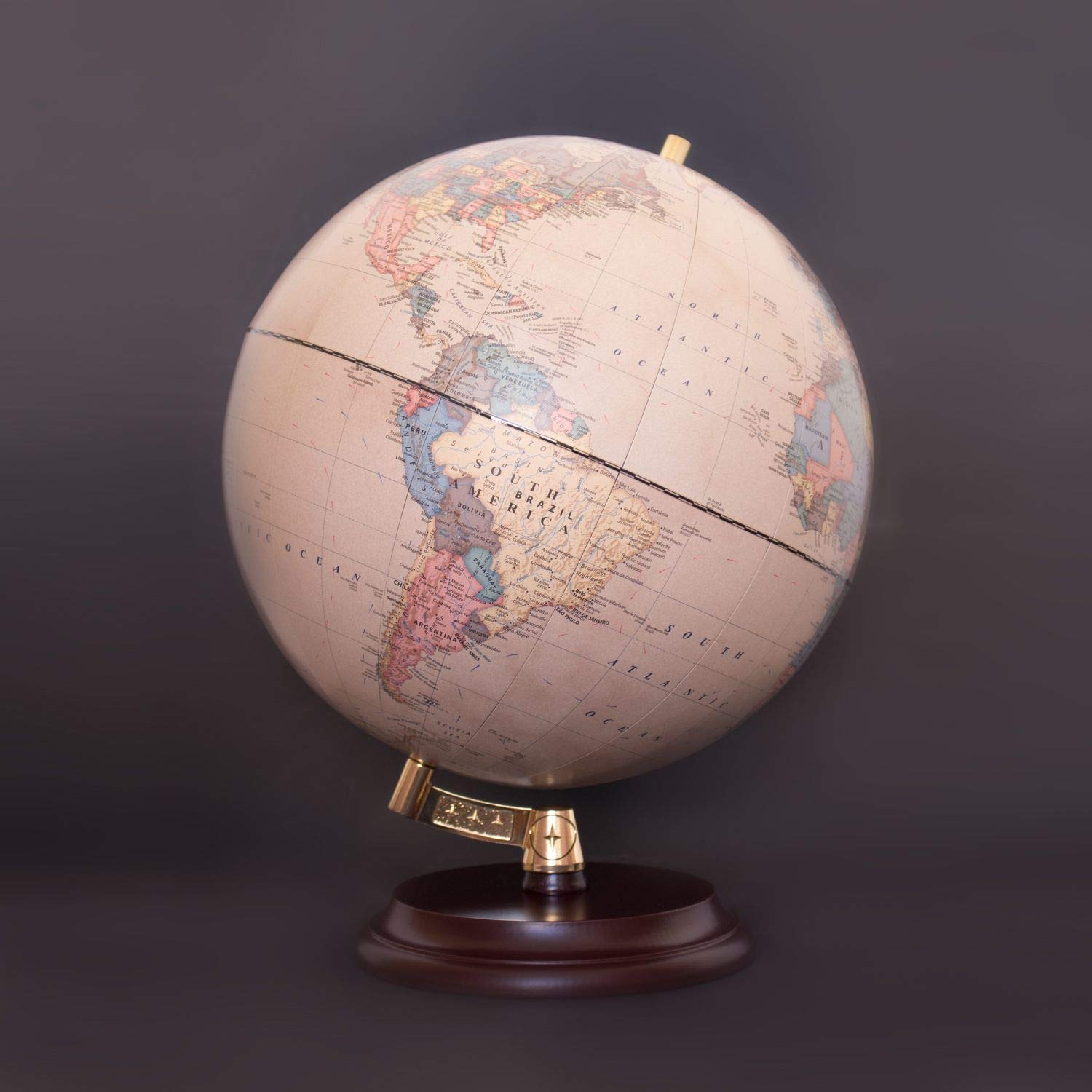 Globo Magallanes Vasa con mapa político o laminado a mano, independiente sin meridiano de 32 cm de diámetro, globo con pie de madera marrón rojizo escala 1:40.000.000 32 cm