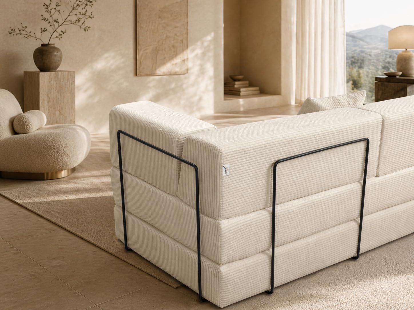 SIMPUR Oasis Sofá Cama 3 Plazas XXL de Pana Premium Beige, Convertible en Cama 180x190 cm, Estructura Metálica Resistente, Funda Lavable, Base Antideslizante, Sin Montaje, Fabricado en España