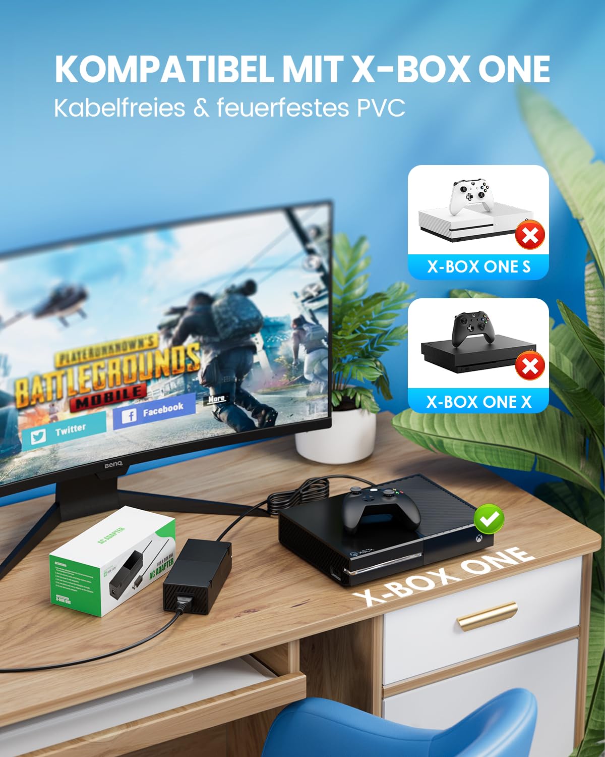 220W Netzteil Ladekabel für Xbox One Konsole, 100-240V AC Adapter Ersatz mit EU-Stecker, Stromversorgung für Xbox One Hauptkonsole, Leise Version Upgrade, Auto Voltage