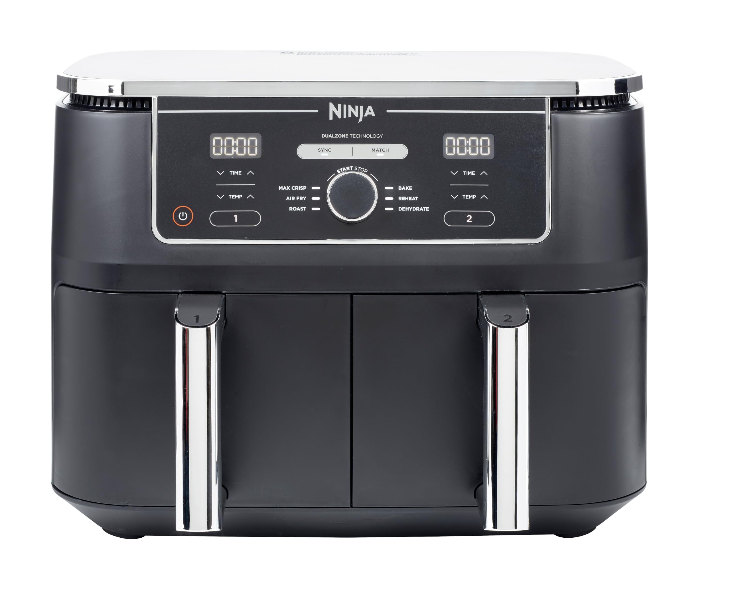 Ninja Foodi MAX Dual Zone Digital Air Fryer, 2 Drawers, 9.5L, 6-in-1, Uses No Oil, Max Crisp, Roast, Bake, Reheat, Dehydrate, Cook 8 Portions, Non-Stick Dishwasher Safe Baskets, Black AF400UK