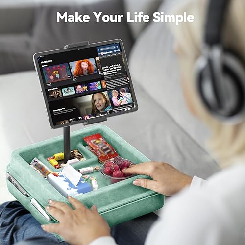 Miniatura 2 de KDD Soporte de almohada para tablet Soporte de almohada ajustable de 360 para iPad, cama y escritorio, cuello de cisne para tableta con bandeja de