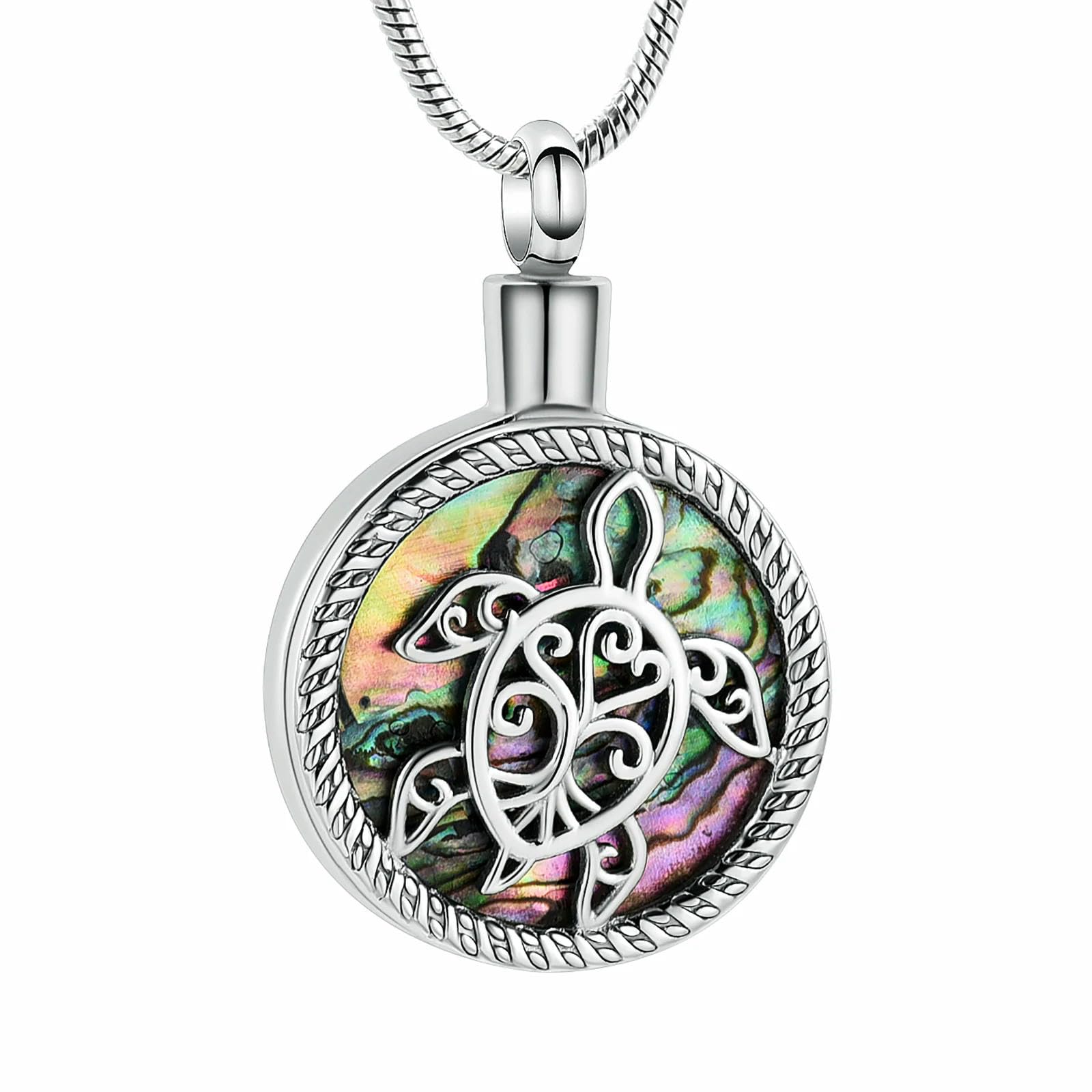 Pendentif funéraire tortue pour cendres : bijou souvenir vintage rond et discret pour femme