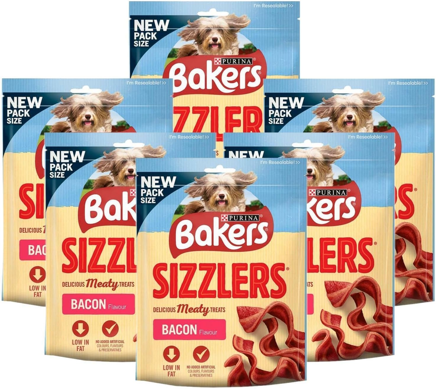 Bakers Bacon Sizzlers X6 Bacon Flavoured Tasty Dog Treat Packs Easy