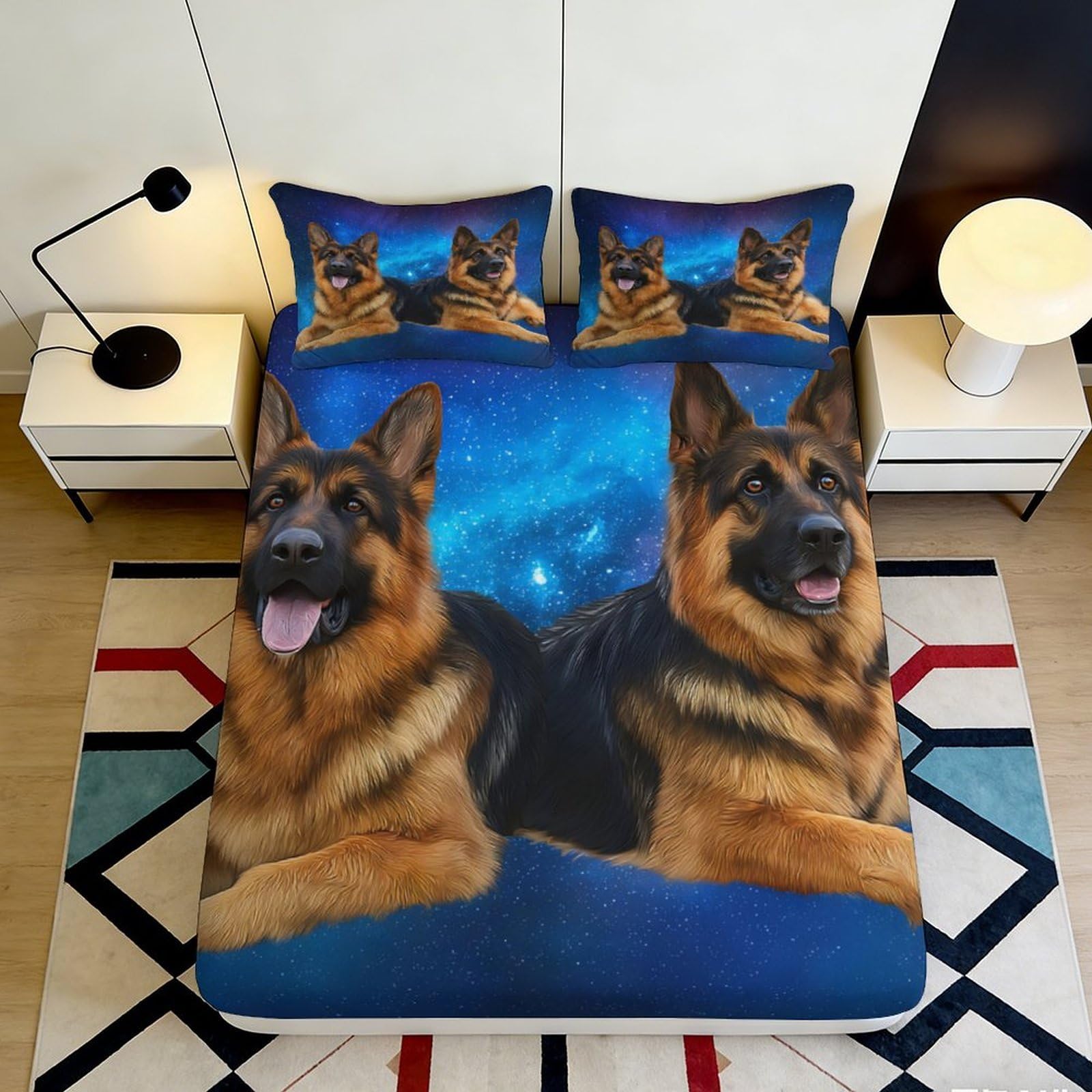 3D Printed German Shepherd Fitted Sheet, Microfiber Soft Touch, Bedroom Apartment Bedding, Wrinkle Resistant, Easy Care, Home Decor, Mattress Cover, Stylish Room Accent, 180x200x25cm