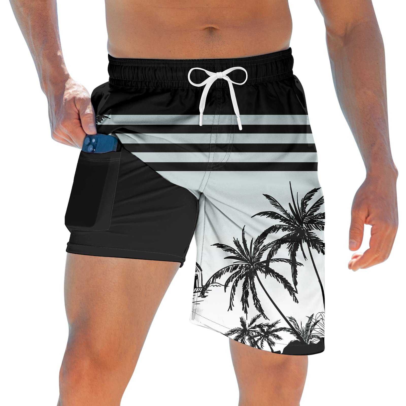 TUONROAD Mens Swim Trunks with Compression Liner 2 in 1 Board Shorts 9 Inch Quick Dry Swimming Trunks with Pockets