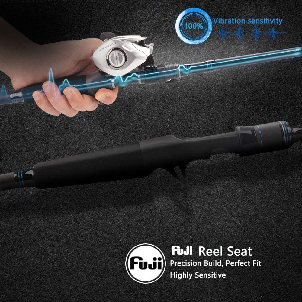 Cadence CR67B Baitcasting Rods Fast Action Fishing Rods Lightweight Portable Casting Rods with 30/40 Ton Carbon Exposed Blank Reel Seat Stainless Steel Guides with SiC Inserts Baitcast Rods