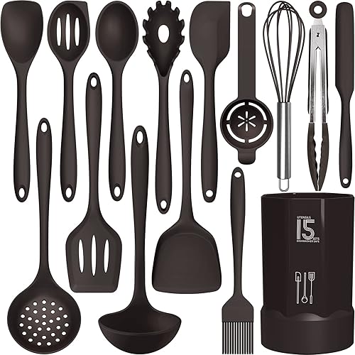 Juego de utensilios de cocina de silicona 446 F resistentes al calor utensilios de cocina, pinzas giratorias, espátula, cuchara, cepillo, batidor,