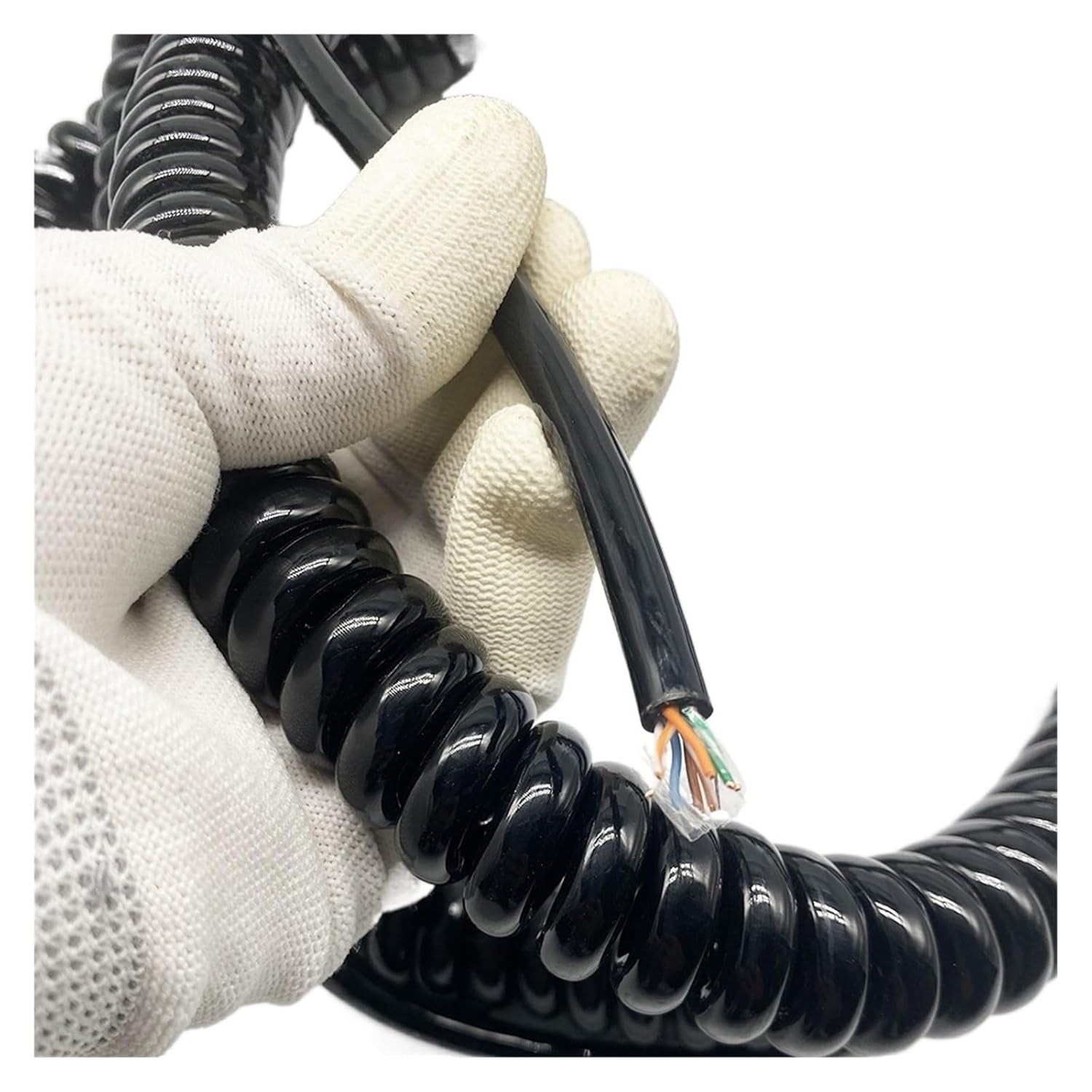 Spring Sprial 8 Core Spring Network Cable Sensor Telescopic Wire Twisted Pair Spiral Wire Aluminum Foil Shield Extension Cord Retractable Coil (Size : Strecth 11 Meter, Color : 8 core Wire)