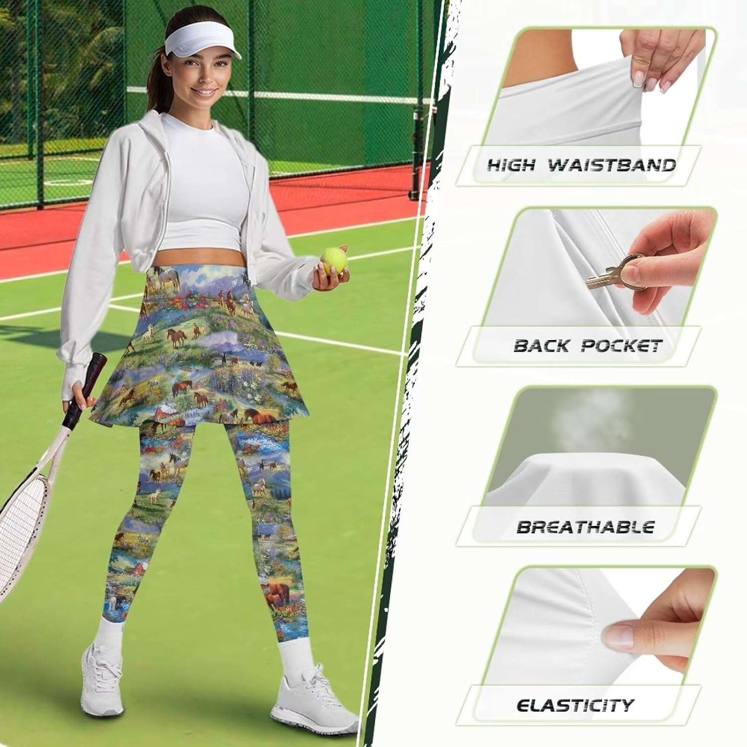 Women’s Skirted Leggings with Pockets High Waisted Yoga Pants with Skirt Breathable Activewear Plus Size