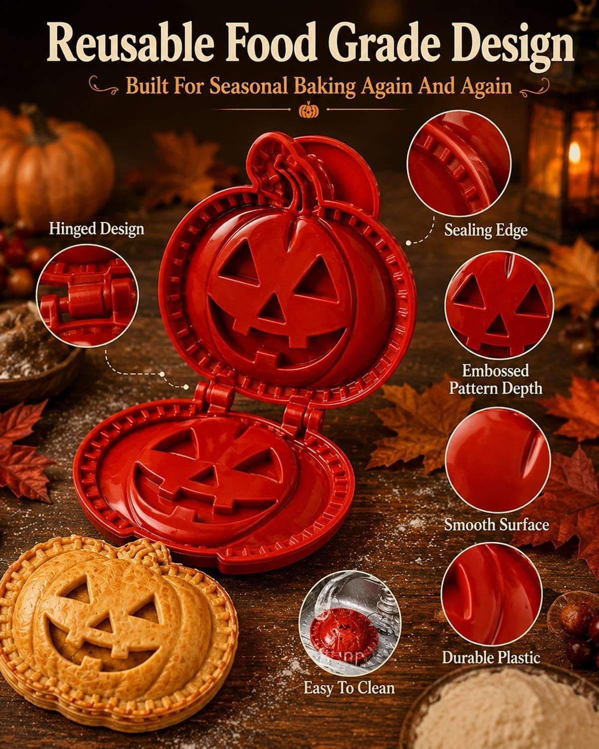 Halloween Mini Hand Pie Mold, 3D Reusable,Party Potluck Hand Pie Molds, Holiday Mini Pie Molds for Baking, Halloween Pumpkin Pie Press Tools (8 Articoli)