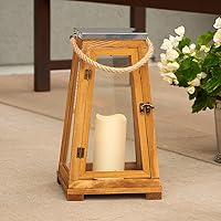 Vista 2 de Smart Design 84044-LC Newport - Linterna de vela LED, linterna de madera con paneles de vidrio y cuerda, incluye vela alimentada por un LED ámbar