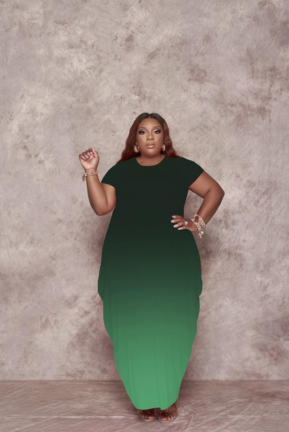 Women's Plus Size Casual Maxi Dresses Short Sleeve Loose Beach Dress Sundress with Pockets - Image 4