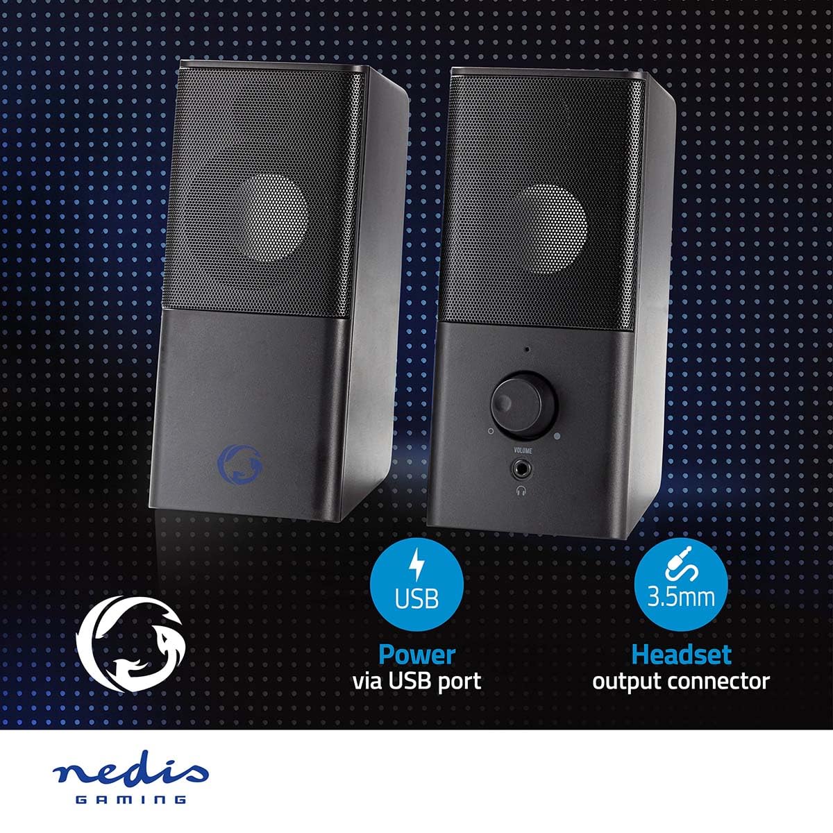 Nedis Haut-Parleurs PC 2.0 12W - Prise Jack 3,5mm Noir/Argenté - Son Clair Et Puissant