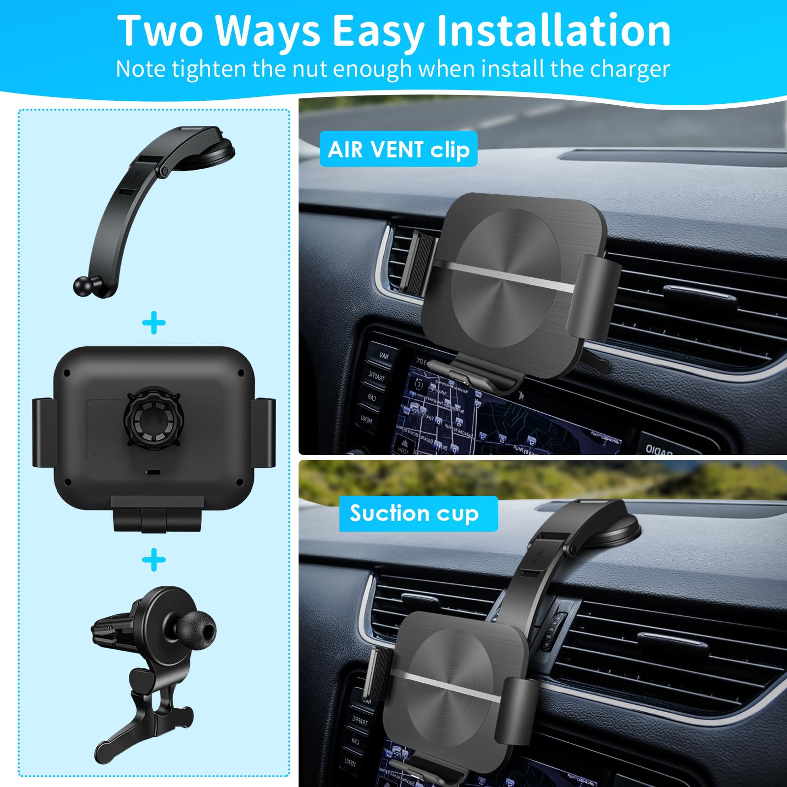 Dual Coils - Caricatore rapido wireless da auto, 15 W, con funzione di ricarica, per Samsung Galaxy Z Fold 6/5/4/3 USB QC 3.0
