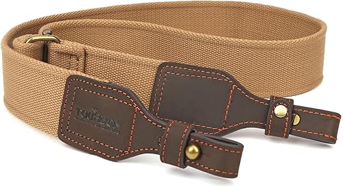 TOURBON Correa de transporte de rifle de cuero marrón y algodón de 2 pulgadas