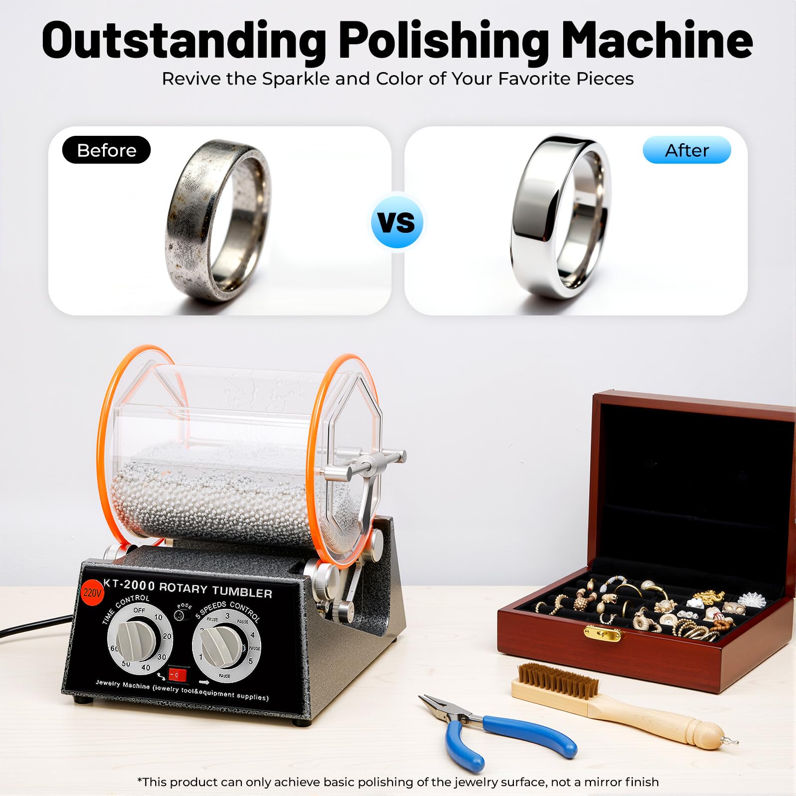5KG Rotary Tumbler Poliermaschine, Trowalisiermaschine mit 4 Geschwindigkeitssteuerung und Timer, Poliertrommel Schmuck Kugelmühle Polierer