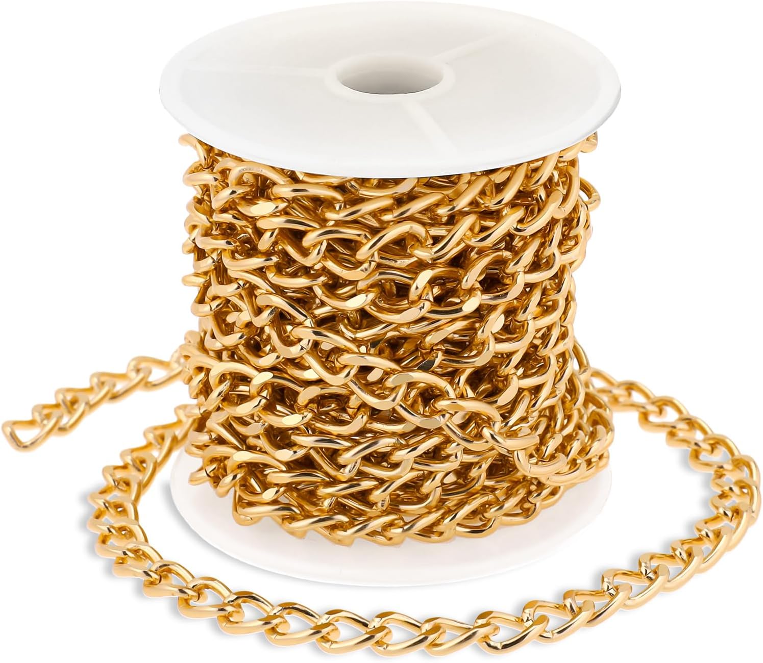 16.4ft Gold Chain for Crafts, Gold Chain Roll, 10x6.5mm Golden Plated Aluminum Curb Chains, Twisted Link Roll for Jewelry Making