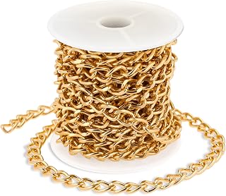 16.4ft Gold Chain Roll, 10x6.5mm Gold Plated Aluminum Curb Chain, Twisted Link Roll for Jewelry Making