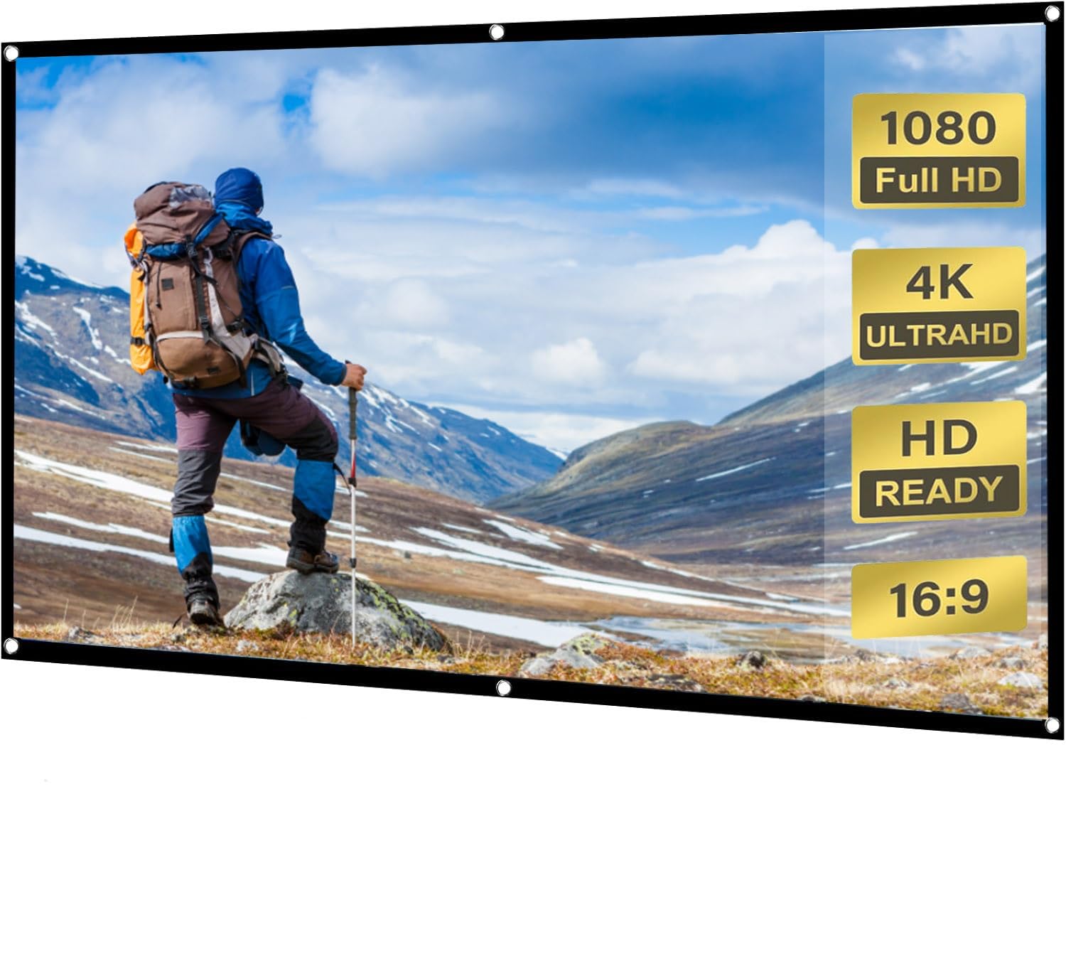 Przenośny ekran projekcyjny 60-200 cali, do użytku wewnątrz i na zewnątrz, 16:9, do filmów HD 4K, odporny na zagniecenia, składany, zmywalny(133inch(293x168cm))