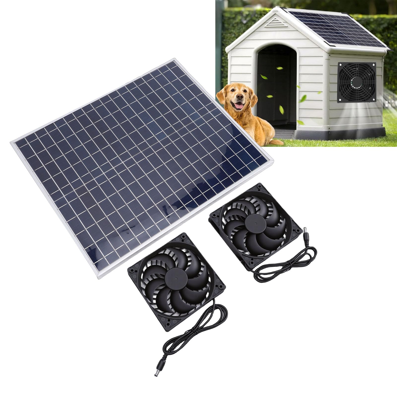 Asixxsix Kit Ventola Ad Energia Solare, Pannello Solare da 22 W, Doppia Ventola di Scarico, Attrezzatura per la Ventilazione dell'Aria, per Serra, Pollaio, Capannone, Cortile Esterno,