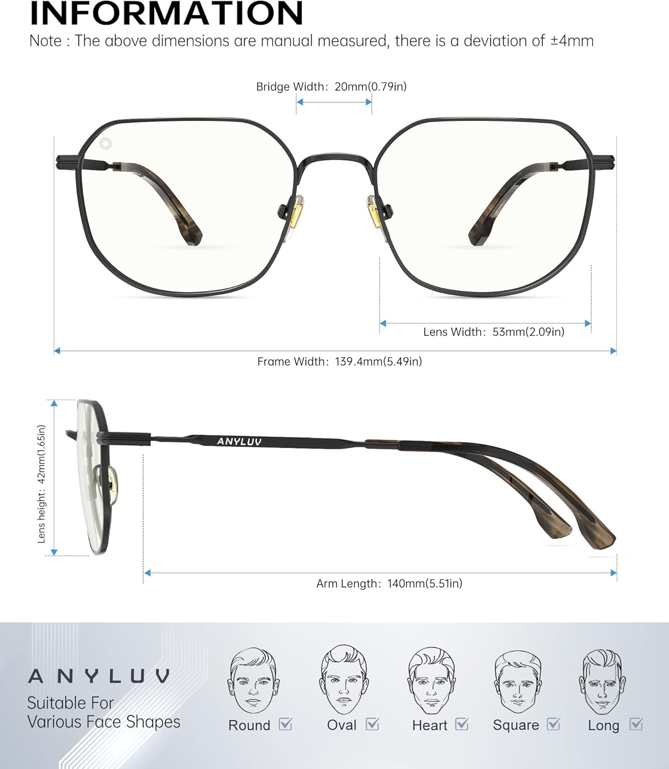 ANYLUV Blue Light Blocking Glasses fo Men, Rectangle Lightwight Blue Light Glasses Computer Screen Blocker Eyewear (Everyday Protection) 01- Black/Taupe Everyday Protection image 4 of 7 B0DZCPJ7QF