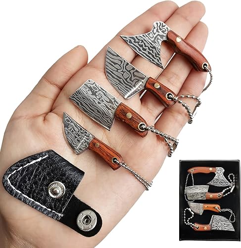 STARDW Juego de cuchillos de bolsillo de Damasco con forma de hacha juego de cuchillos pequeños EDC cuchillo pequeño para abridor de paquetes