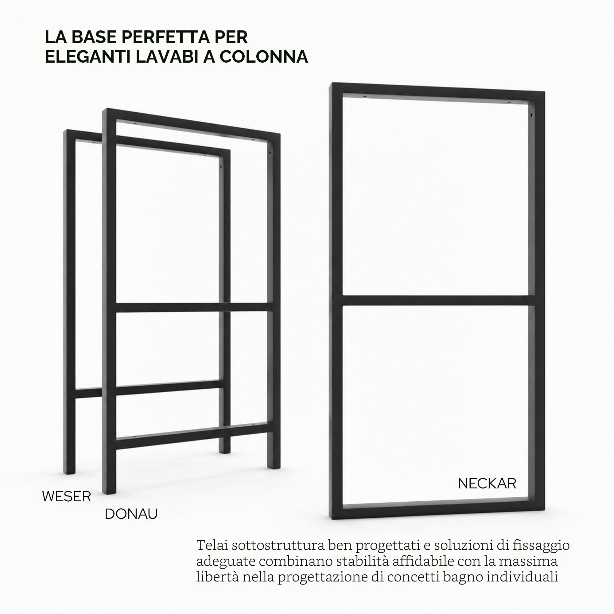 HEVVA Supporto doppio per lavabo 20/25/30/35/40/45 cm | LAHN | Supporto per lavabo da appoggio, supporto per carichi pesanti, console da parete, sottostruttura piano lavabo | (Set da 2 - Nero, 40 cm)