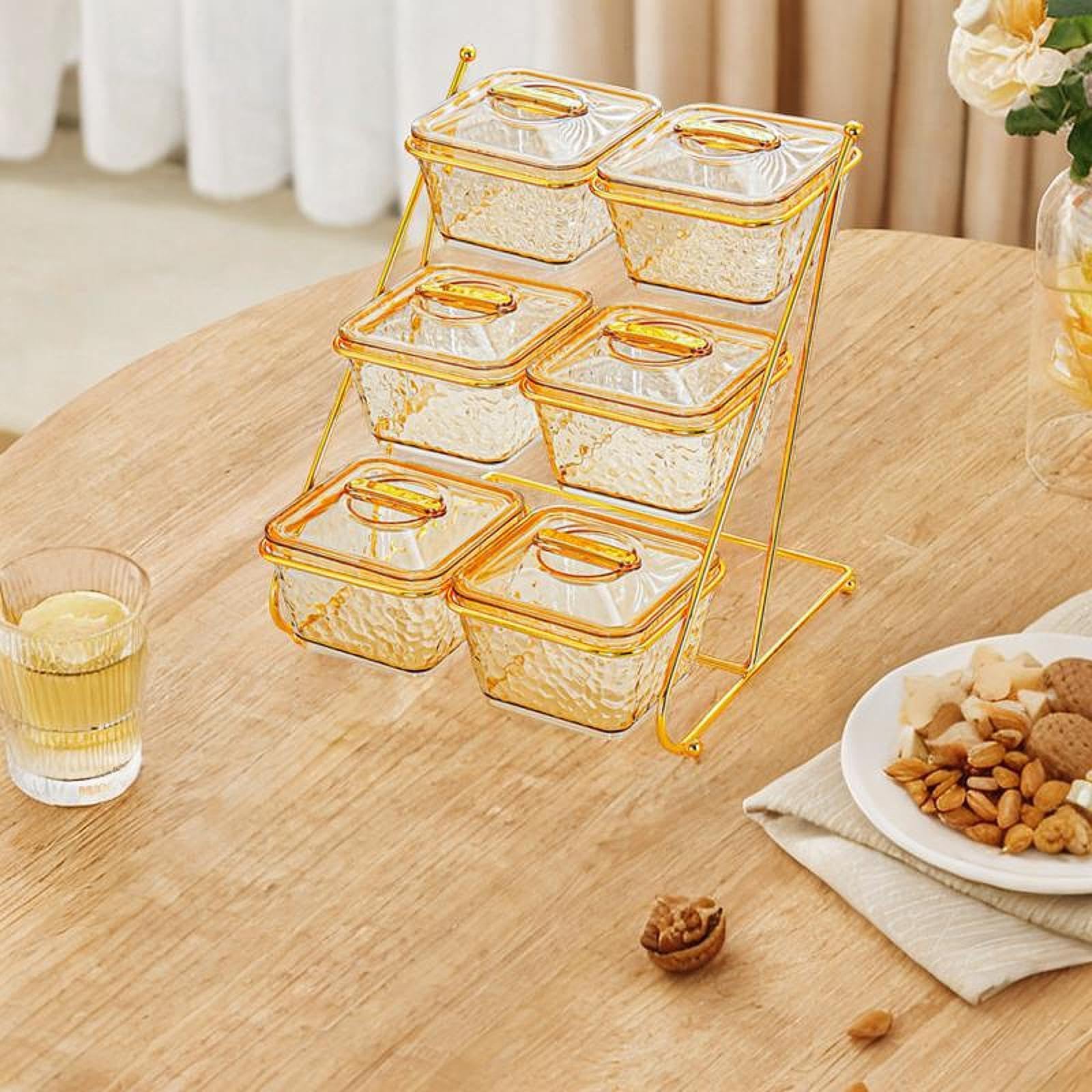 Bandeja para servir dulces con compartimentos, bandeja para aperitivos con 6 compartimentos y práctica tapa antipolvo, multifunción para aperitivos