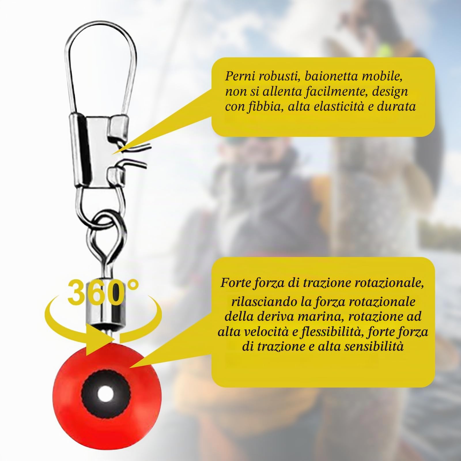 CONNECTION 180 pz Tappi di Gomma per Pesca 6 in 1 Stopper da Pesca 50 Girelle da Pesca con Moschettone 2/4/6/8/10#, 30 Fagioli Girevoli Connettori Galleggiante S/M/L Accessori per Pesca in Mare Laghi