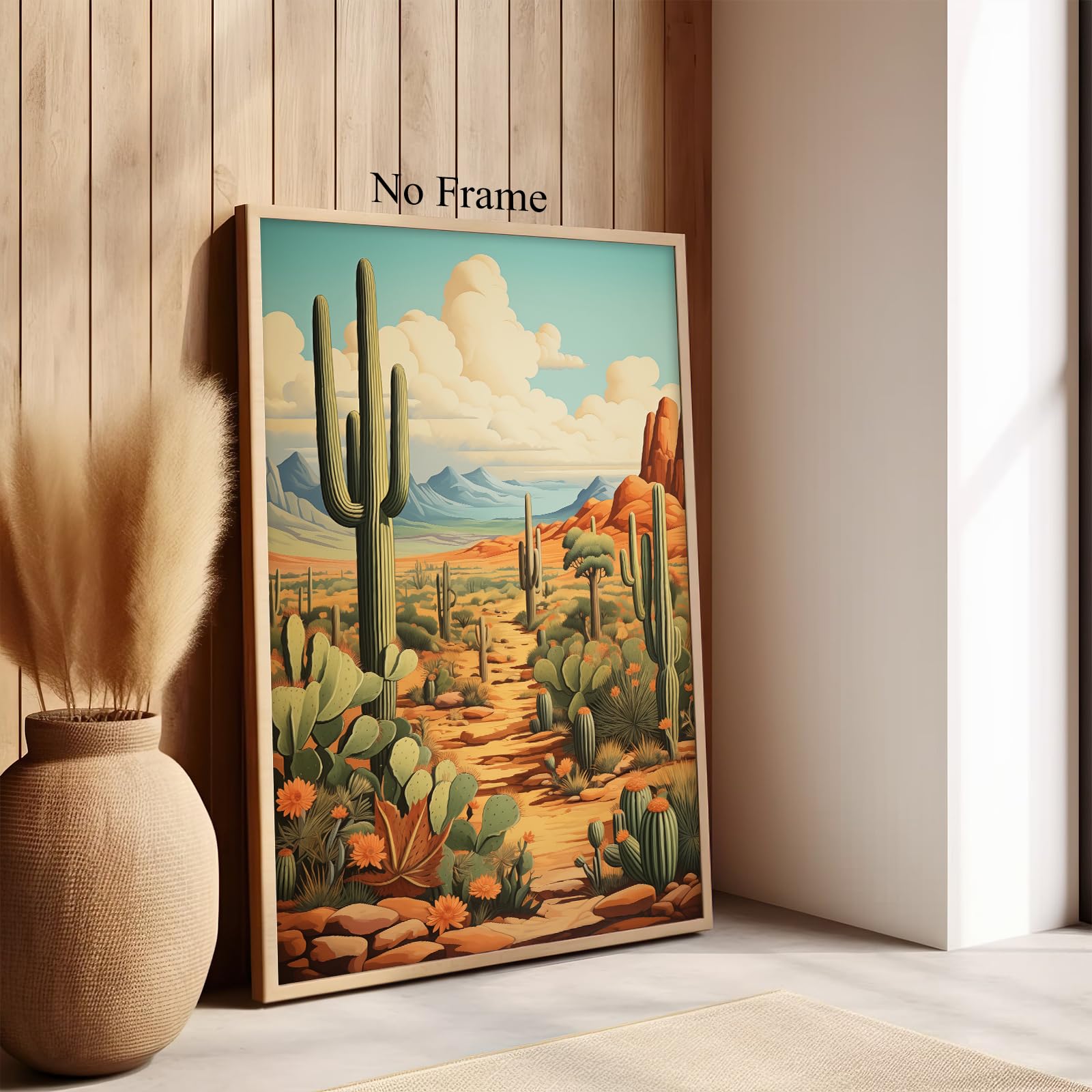3-teilige Leinwand-Bergwandkunst – Abstraktes Wüstenbild Mit Goldenem Kaktus, 40,6 X 81,3 Cm
