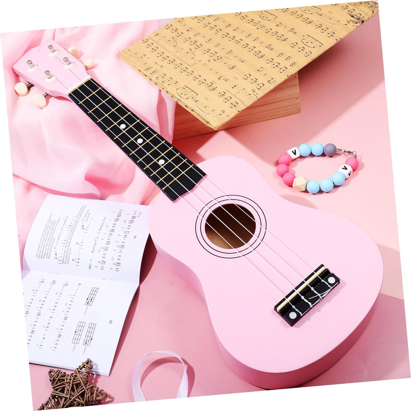 Ukulele Soprano Rosa per Adulti Completo con Borsa Porta Ukulele Corda di Ricambio e Plettro Strumento Musicale Hawaiano Facile da Suonare per Principianti