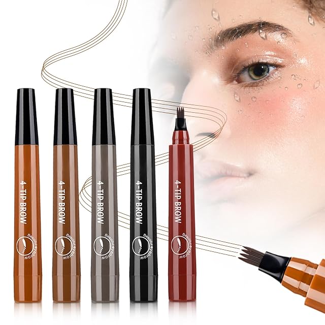 2Pcs Microblading Eyebrow Pencil for Women Upgraded Waterproof Microblading Eyebrow Pencil with 4 Fork Long-Lasting Fine Stroke Magic