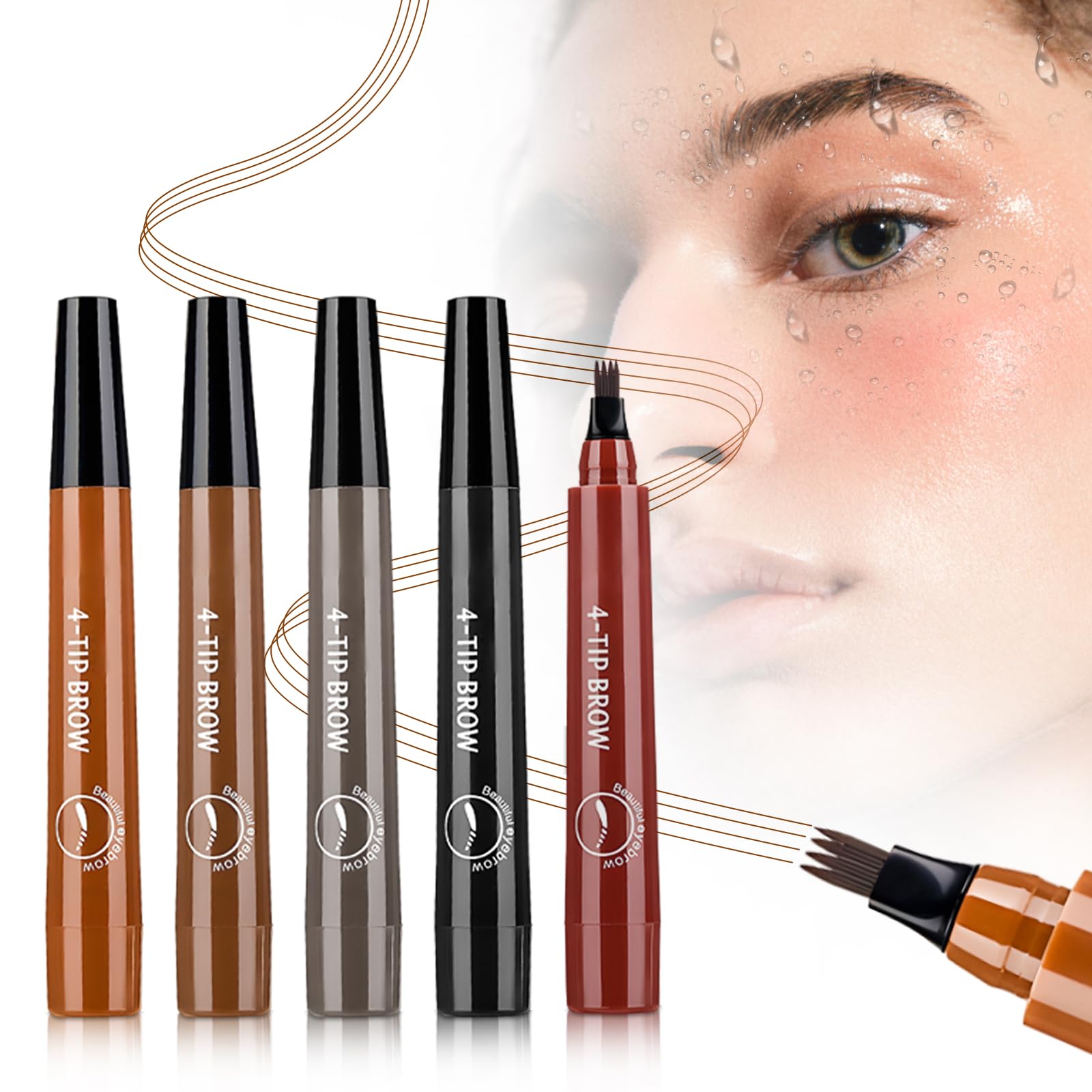 2Pcs Microblading Eyebrow Pencil for Women Upgraded Waterproof Microblading Eyebrow Pencil with 4 Fork Long-Lasting Fine Stroke Magic