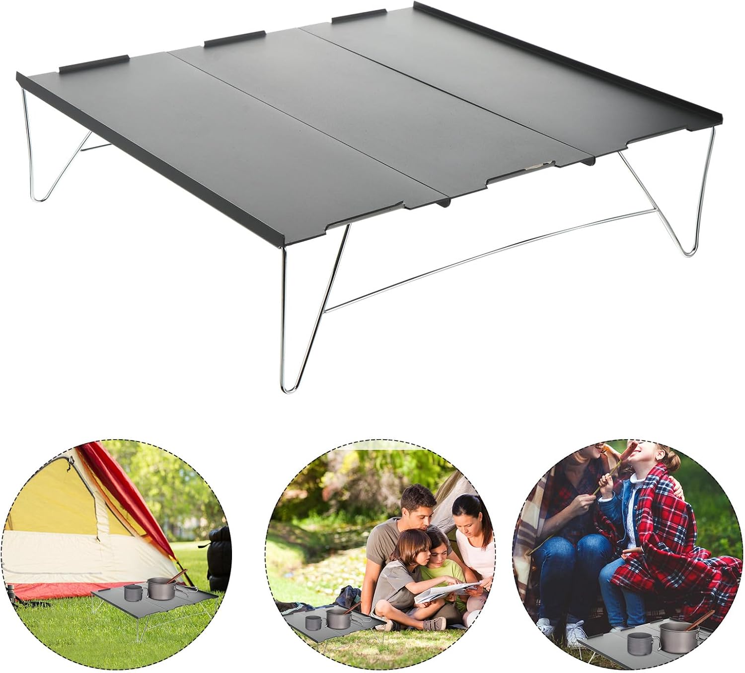 UPKOCH Portable Aluminum Folding Camping Table, Lightweight Outdoor Picnic Desk with Gray Alloy Surface, Compact Travel Beach Table for Hiking and Camping