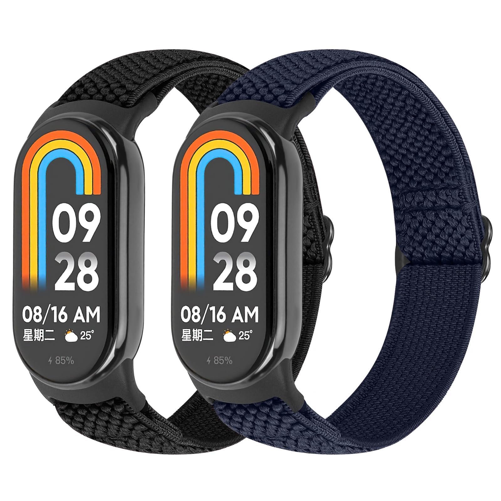 SHIJZWD 2 Pezzi Cinturino Compatibile con Xiaomi Mi Band 8 per Donna Uomo, Cinturino Sportivo Elastico Nylon Solo Loop Bracciale di Ricambio per Xiaomi Mi Smart Band 8