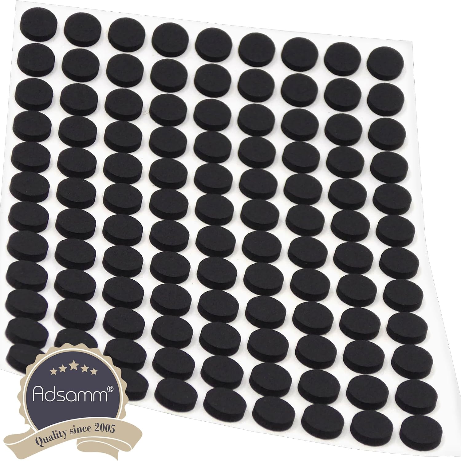 Adsamm® / 108 x self-Adhesive Anti-Slip Pads/Black/Ø 0.39 in (Ø 10 mm) / Round/Stick-on Non-Slip EPDM Rubber Pads/Furniture Protective Pads