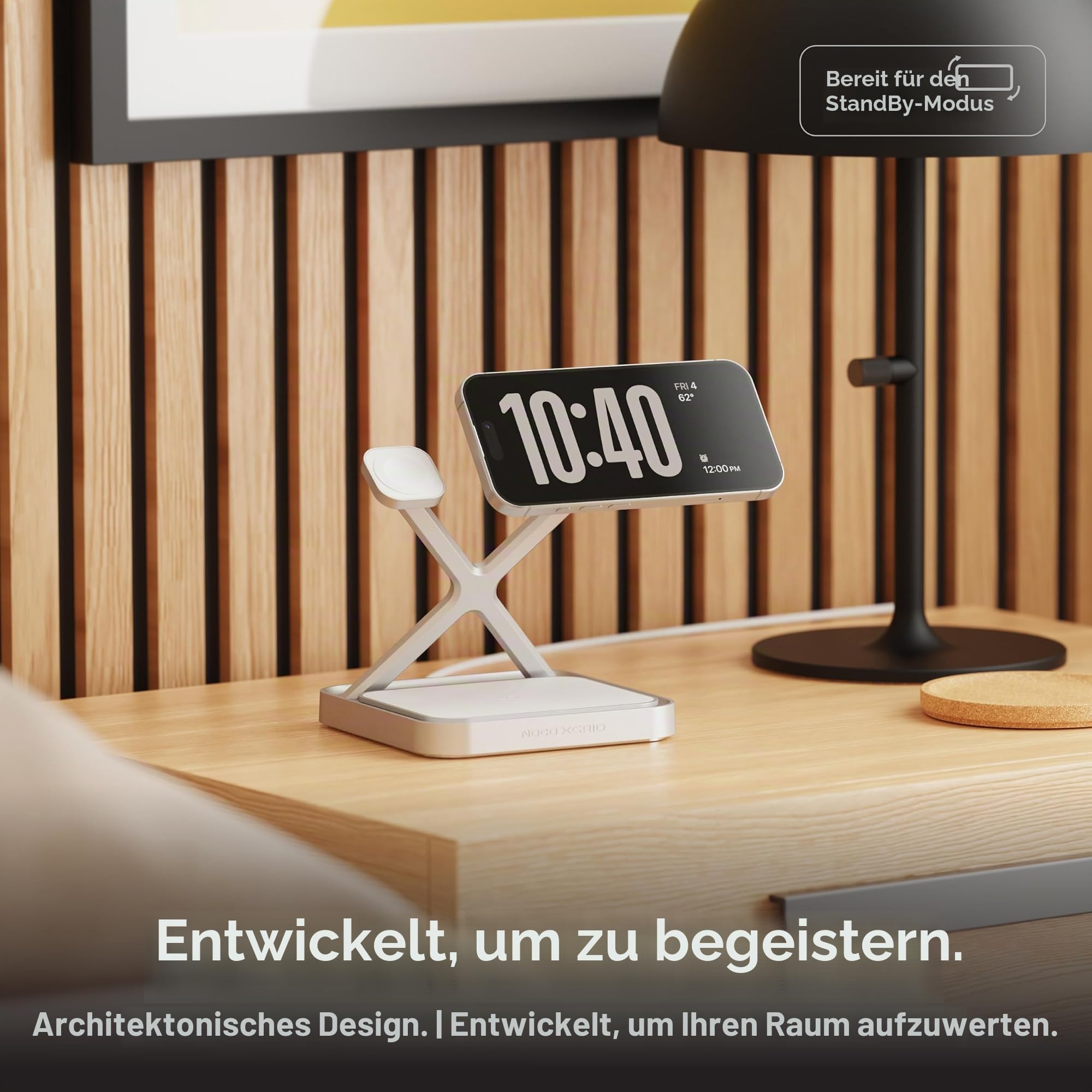 NOCO XGrid XDS3: 3‑in‑1 Wireless Lade‑Dock – Ladestation für iPhone, Apple Watch & AirPods – MagSafe‑kompatibel, Qi2 Zertifiziert – Inklusive 45 W USB‑C Netzteil & 2 m USB‑C Kabel