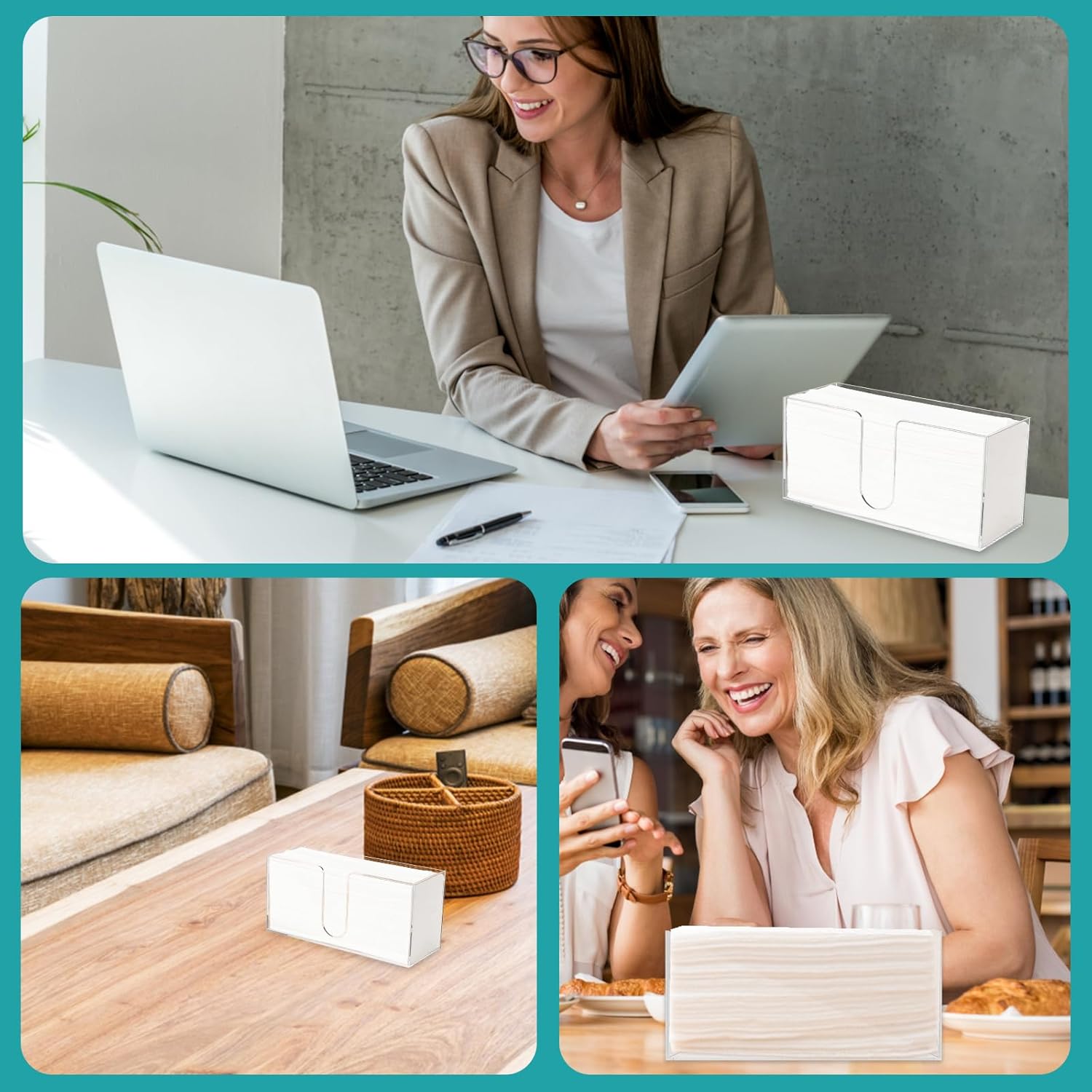 2 Pack Acrylic Paper Towel Holder - Clear Paper Towel Dispenser Countertop, Z Fold C Fold Trifold Napkin Holder for Bathroom Office Toilet and Kitchen Restaurant