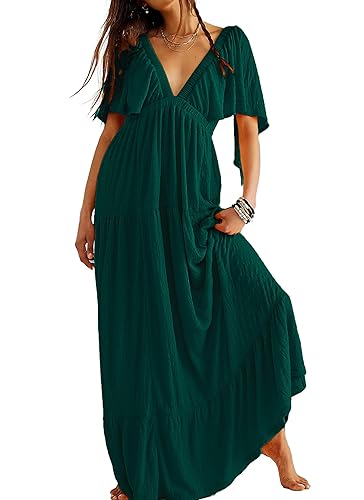 Kikibell Women Summer Dresses Sexy V-Neck Maxi Dress Tiered Silhouette