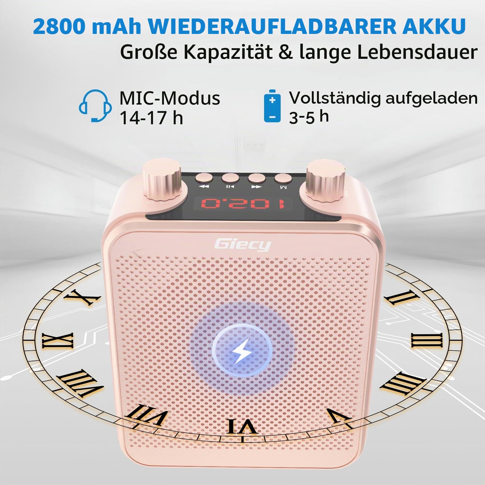 Sprachverstärker tragbar mit 7.4V/2800mAh Lithium Batterie und mikrofon Headset,Wiederaufladbares Mini Stimmverstärker für Trainer Lehrer Reiseführer Tagungen (Roségold)