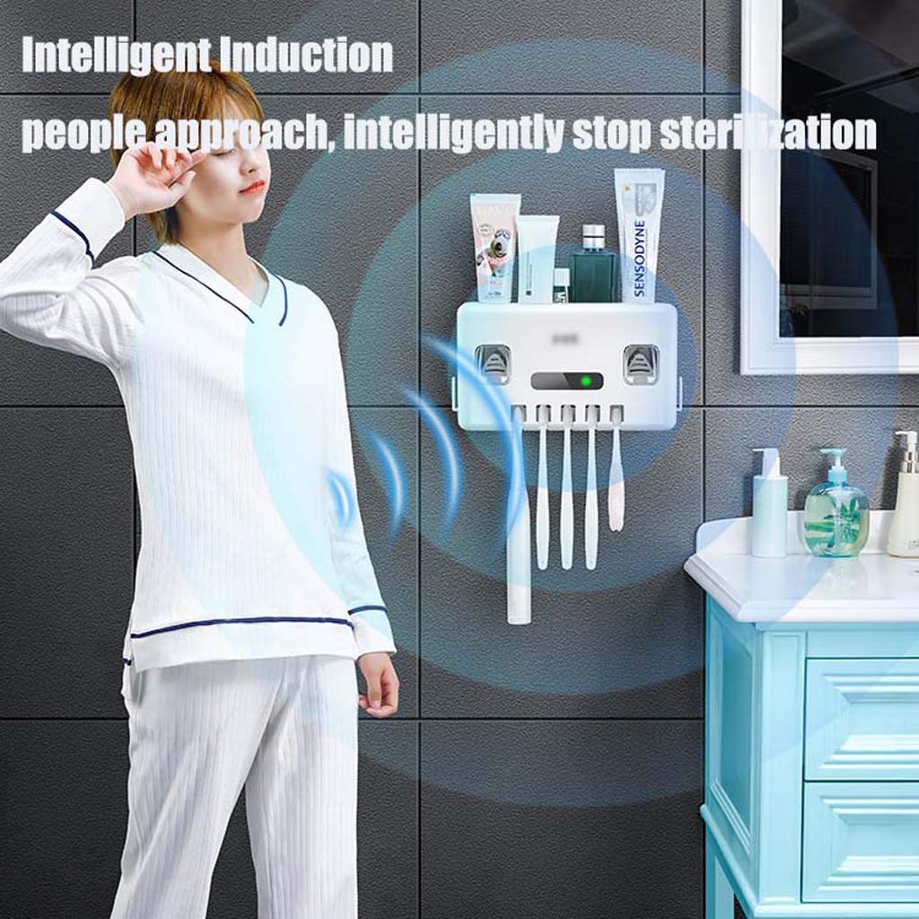 TJH Esterilizador de Cepillo de Dientes eléctrico Inteligente, Secador de esterilización con Cepillo de Dientes UV,Juego de Vasos de Cepillado para Bastidor montado en la Pared -Cuide la Salud bucal